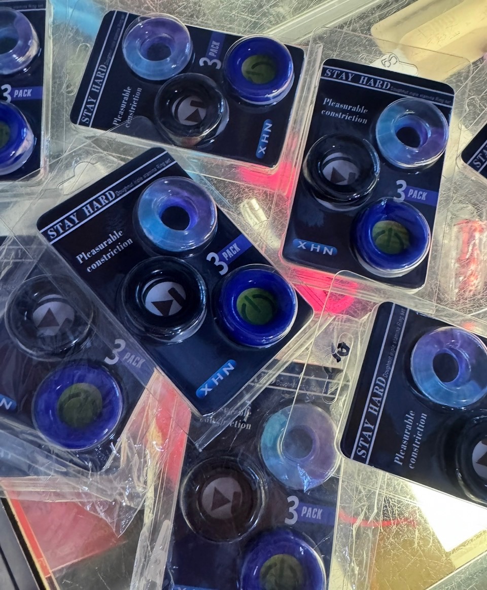 Blue and black adult constriction ring packs