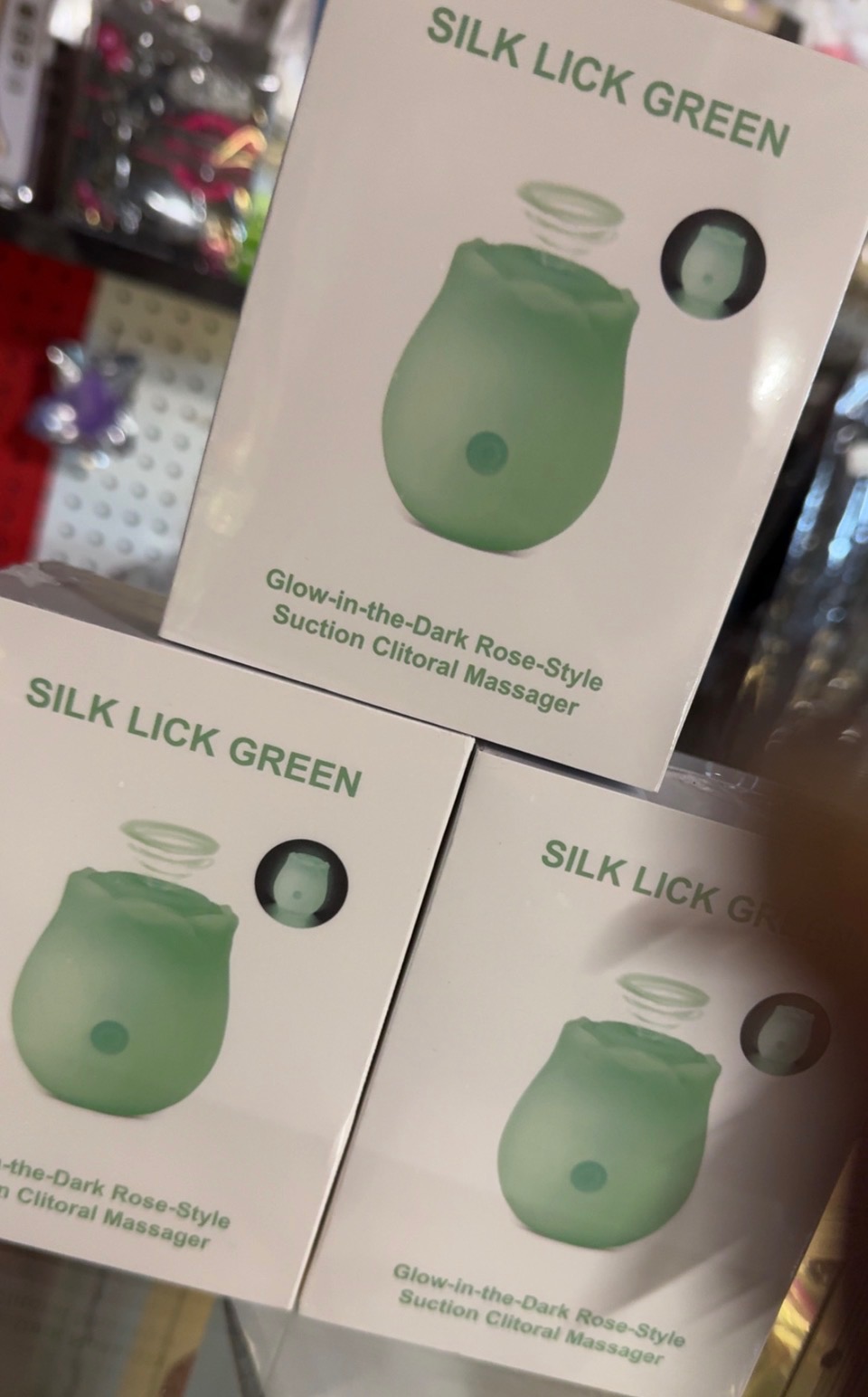 Green Silk Lick rose-style massager packaging